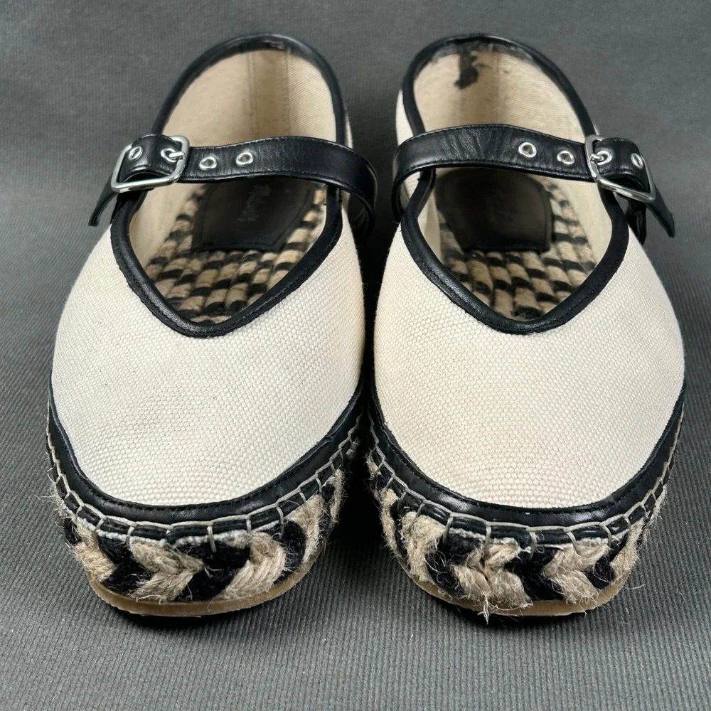 Madewell Remy Canvas Mary Jane Jute Espadrille Flats Cream Black Size 9.5